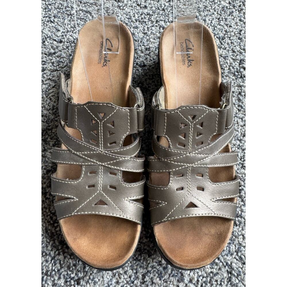 Clarks Bendables Bronze Metallic Wedge Slide Sandals Size 11 Comfort